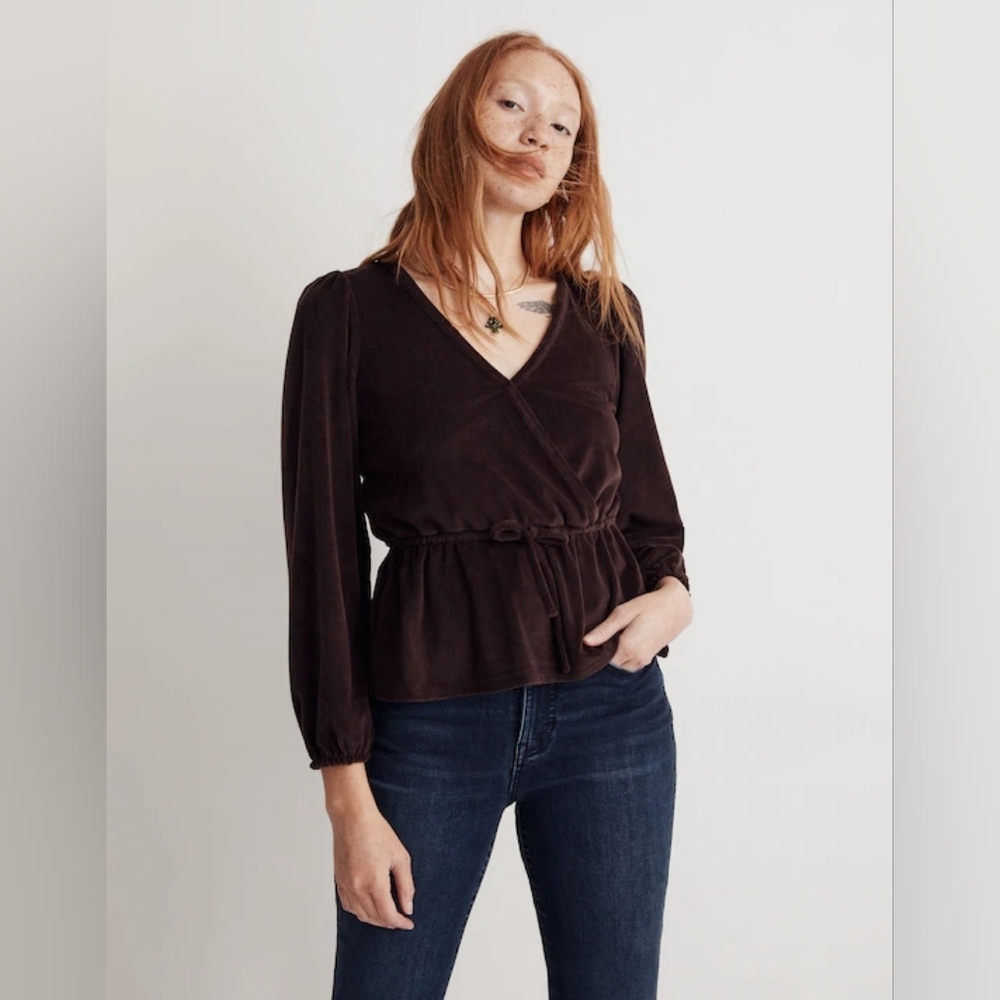 Madewell Corduroy Tie-Front Faux-Wrap Top